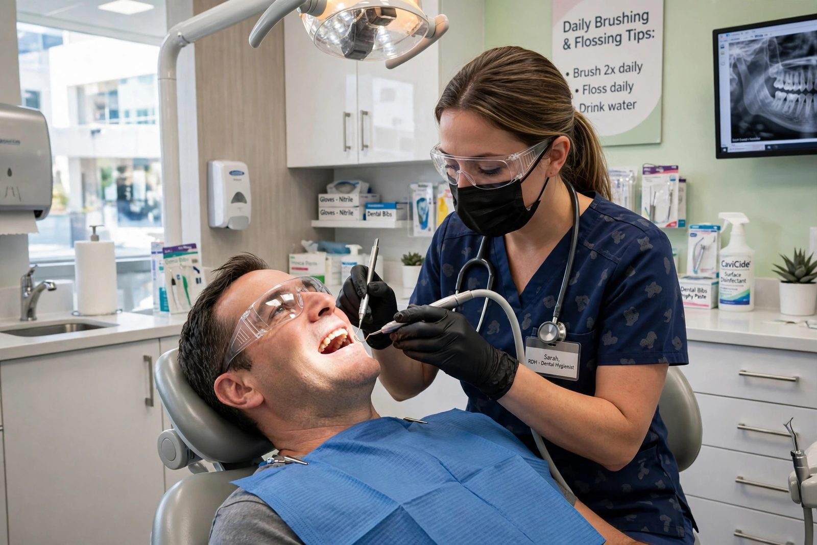 Dental hygienist professionally cleaning a patient's teeth in Newmarket